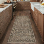 2X6 Runner Rug Machine Washable Brown Hallway Area Rugs Indoor Accent Rugs Floral Low Pile Carpet Distressed Throw Rug Bedroom Living Room Office Dining Kitchen Laundry Non Slip