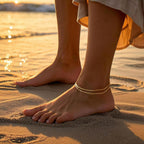 DEARMAY Dainty 14K Gold Plated Ankle Bracelets for Women, Waterproof 14K Gold Plated Link Chain Anklets Non Tarnish Set Pack Summer Beach Jewelry Gift