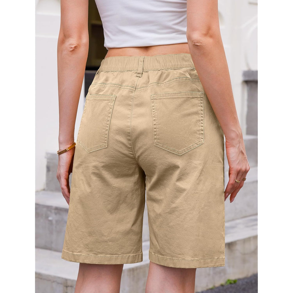 Bermuda Shorts for Women Long Knee Length Jean Shorts Denim Stretchy Cotton Jorts with Pockets Casual Relaxed Fit