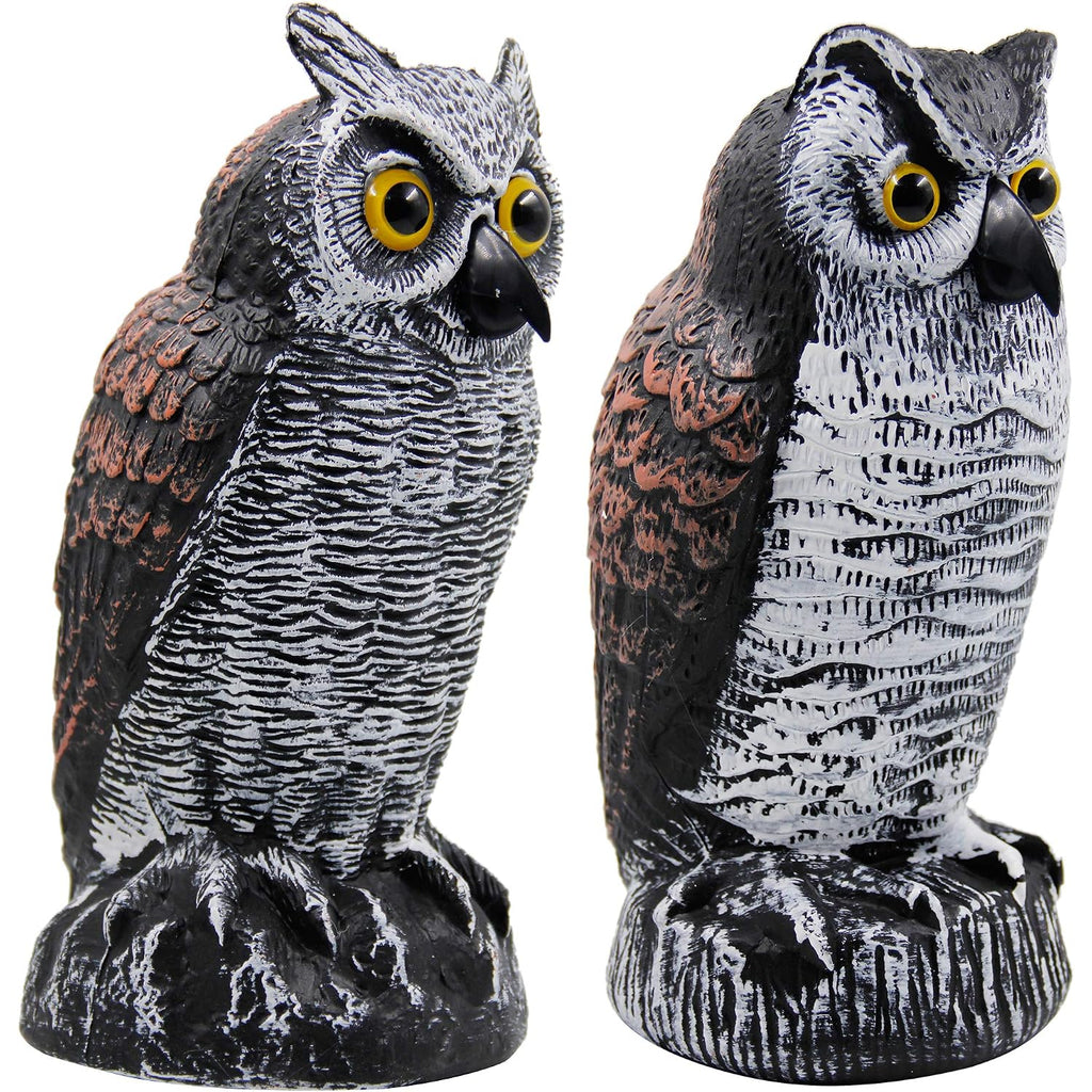 2 Pack Fake Horned Owl Bird Scarecrow Decoy 10.5 Inch Height, Plastic Deterrents, Halloween Decoration, Nature Enemy Pest Repellent For Outdoor Garden Yard