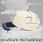 Funky Junque Trucker Hats for Women - Funny Retro 2 Tone Snapback Cap with Embroidered Brim, Cute Country Western Style Bikinis and Martinis - Navy/Beige
