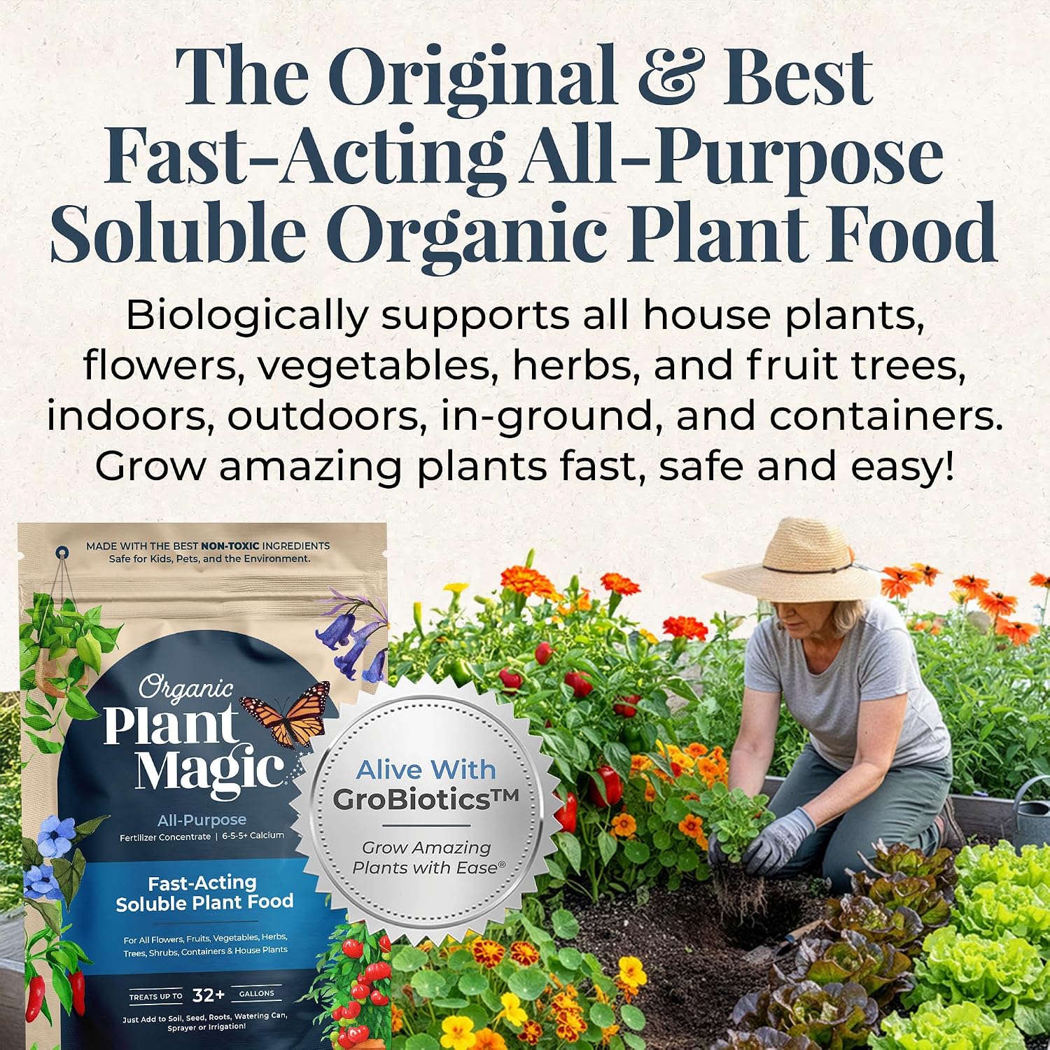 Organic Plant Magic Fertilizer & Plant Food For House Plants & Garden 1/2Lb | Makes 32+ Gallons Of Organic Fertilizer, Plant Food For Vegetables Flowers Herbs Trees Outdoor & Indoor House Plants & Garden