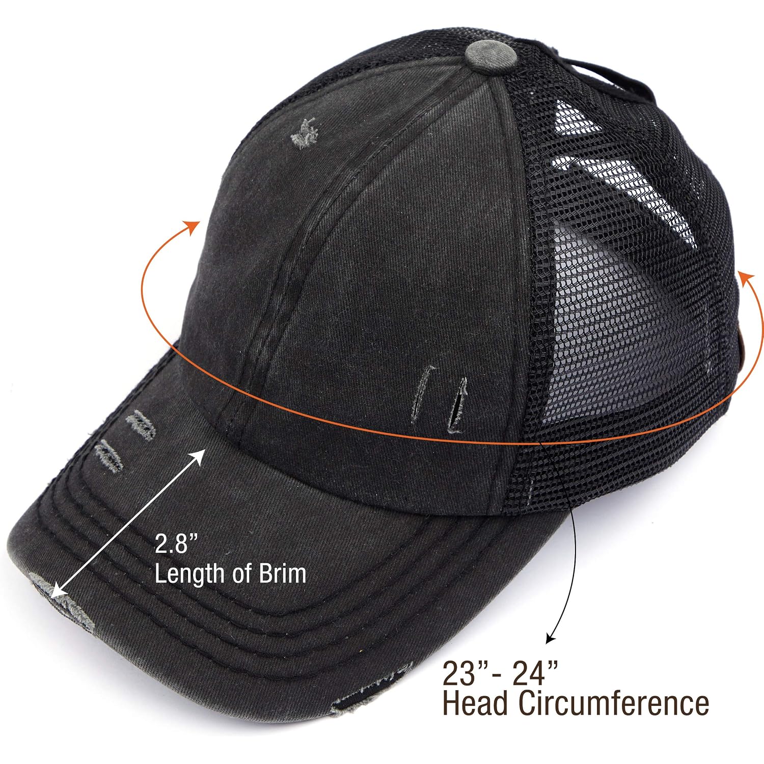 C.C Ponycap Messy High Bun Ponytail Adjustable Glitter Mesh Trucker Baseball Cap A Elastic Band-black