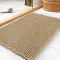 Waffle Bath Mat Rug, Super Absorbent Non Slip Bath Mats Ultra Soft Bathmat Machine Washable Bathroom Rugs With Tassels, Bath Rugs For Bathroom Floor Beside Tub, 17" X 24", Brown
