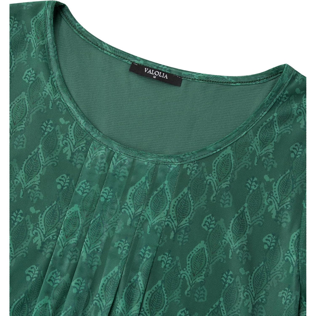 Women's 3/4 Sleeve Tunic Tops Casual Loose Fit Floral Blouses Mesh Pleated Layered Shirt
