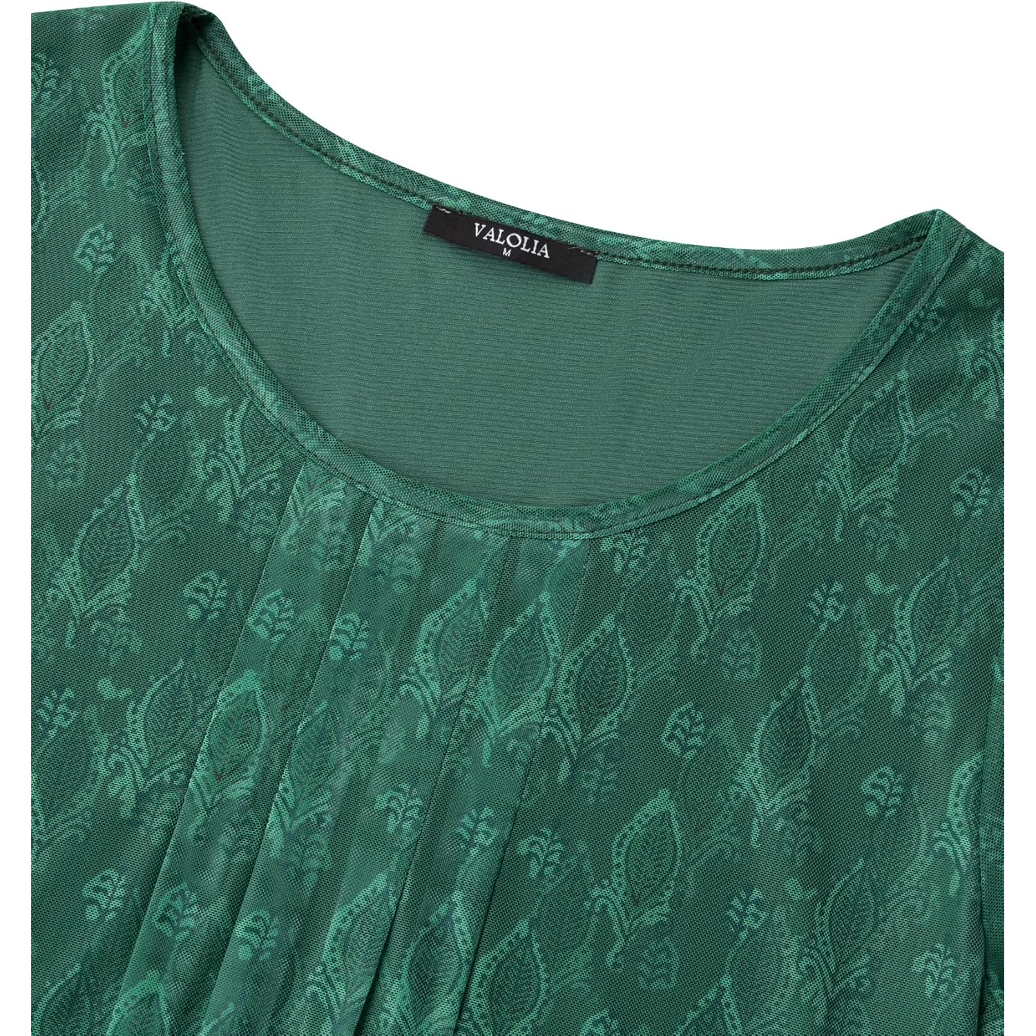 Women's 3/4 Sleeve Tunic Tops Casual Loose Fit Floral Blouses Mesh Pleated Layered Shirt