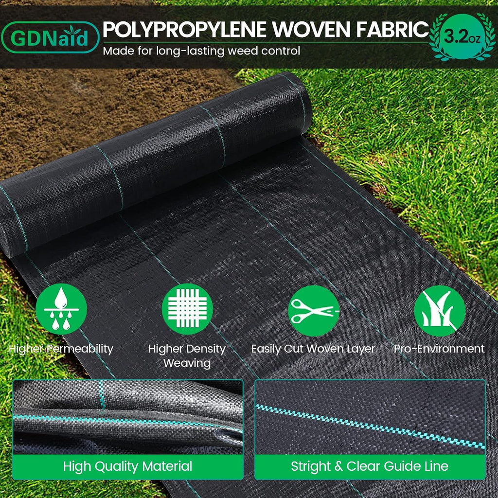 4Ftx100Ft Weed Barrier Landscape Fabric Heavy Duty, 3.2Oz Weed Barrier Fabric, Easy Setup Woven Garden Weed Fabric Landscaping Fabric