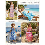 Grace Karin Women'S 2026 Summer Floral Boho Dress Square Neck Strapped Swing A Line Sundress Beach Long Maxi Outfits