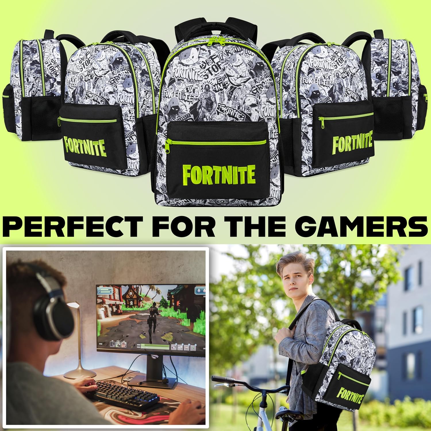 Fortnite Backpack For Kids Teens School Bookbag Travel Bag Rucksack For Vacation Sports Gifts For Kids (Black Aop)