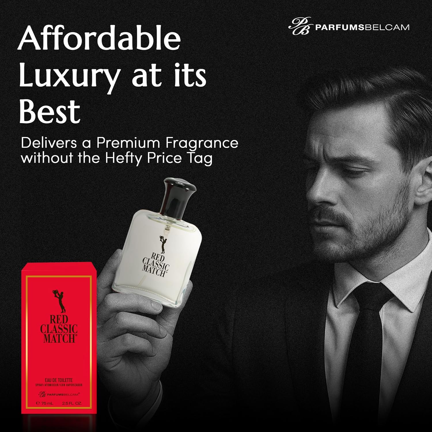PB ParfumsBelcam Red Classic Match Eau de Toilette - Spicy Woody Amber Fragrance for Men, Long-Lasting Masculine Scent, Affordable Cologne Alternative, Signature Fragrance - 2.54 Fl Oz