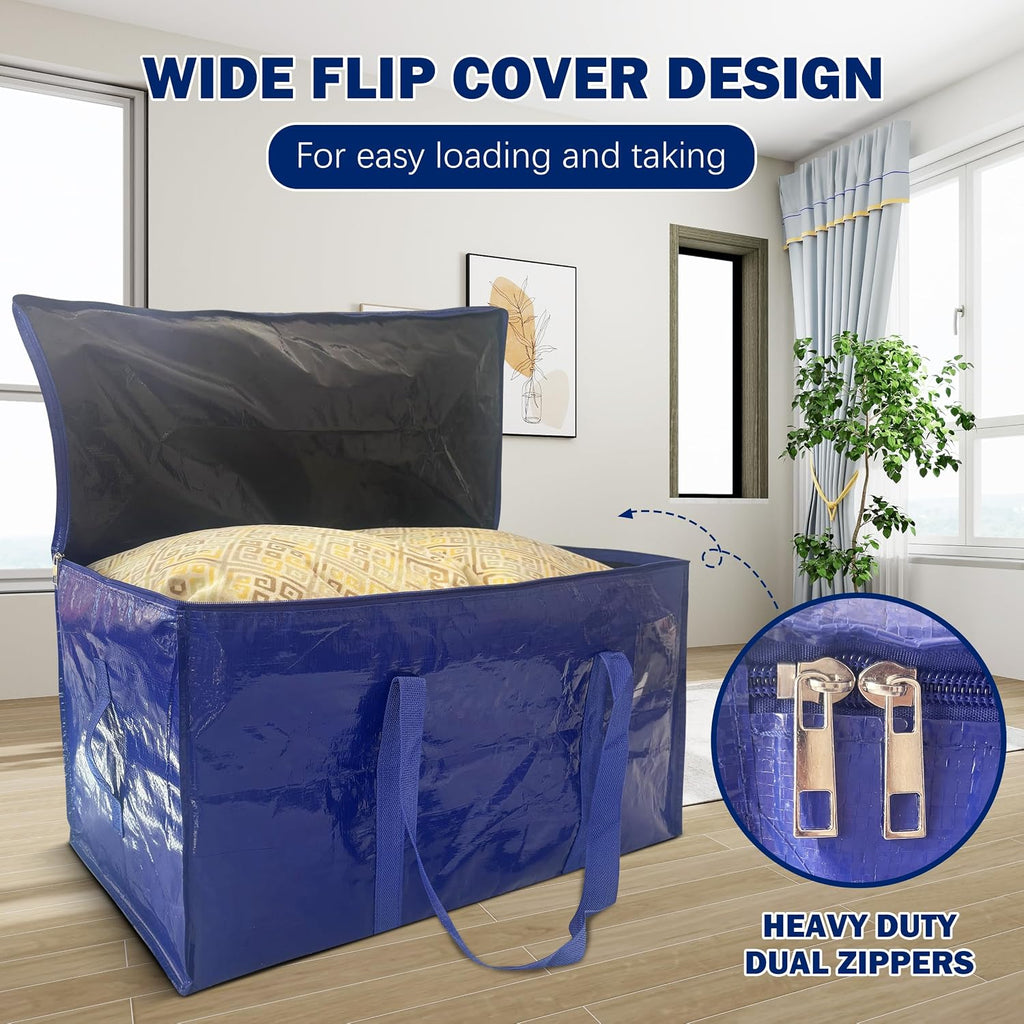 8 Pack Extra Heavy Duty Large Moving Bags With Strong Zipper & Carrying Handles, Sturdy Clothes Storage Bags Totes Bins, Packing Bag Move Boxes College Moving Supplies, Dark Blue - 24 Gal