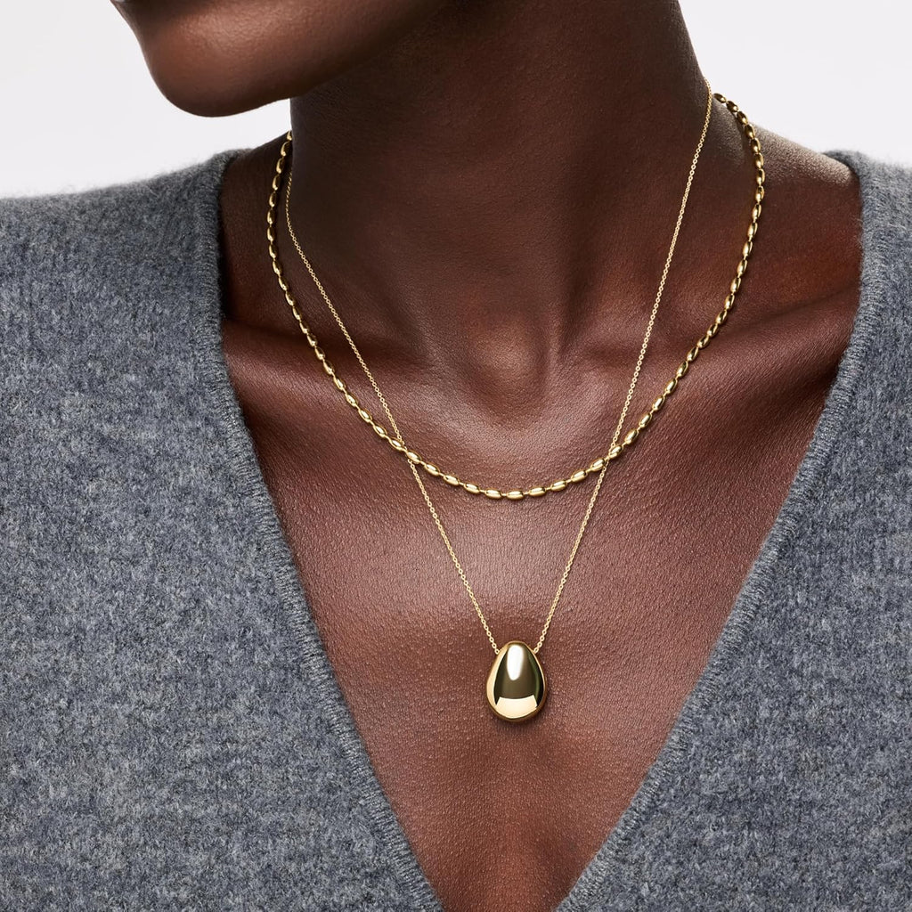 Ana Luisa Pebble Pendant Necklace for Women - 14K Gold Plated and Silver Rhodium Plated Trendy Teardrop Necklace with Lobster Clasp - Hypoallergenic, Water-Resistant, Tarnish-Free Jewelry