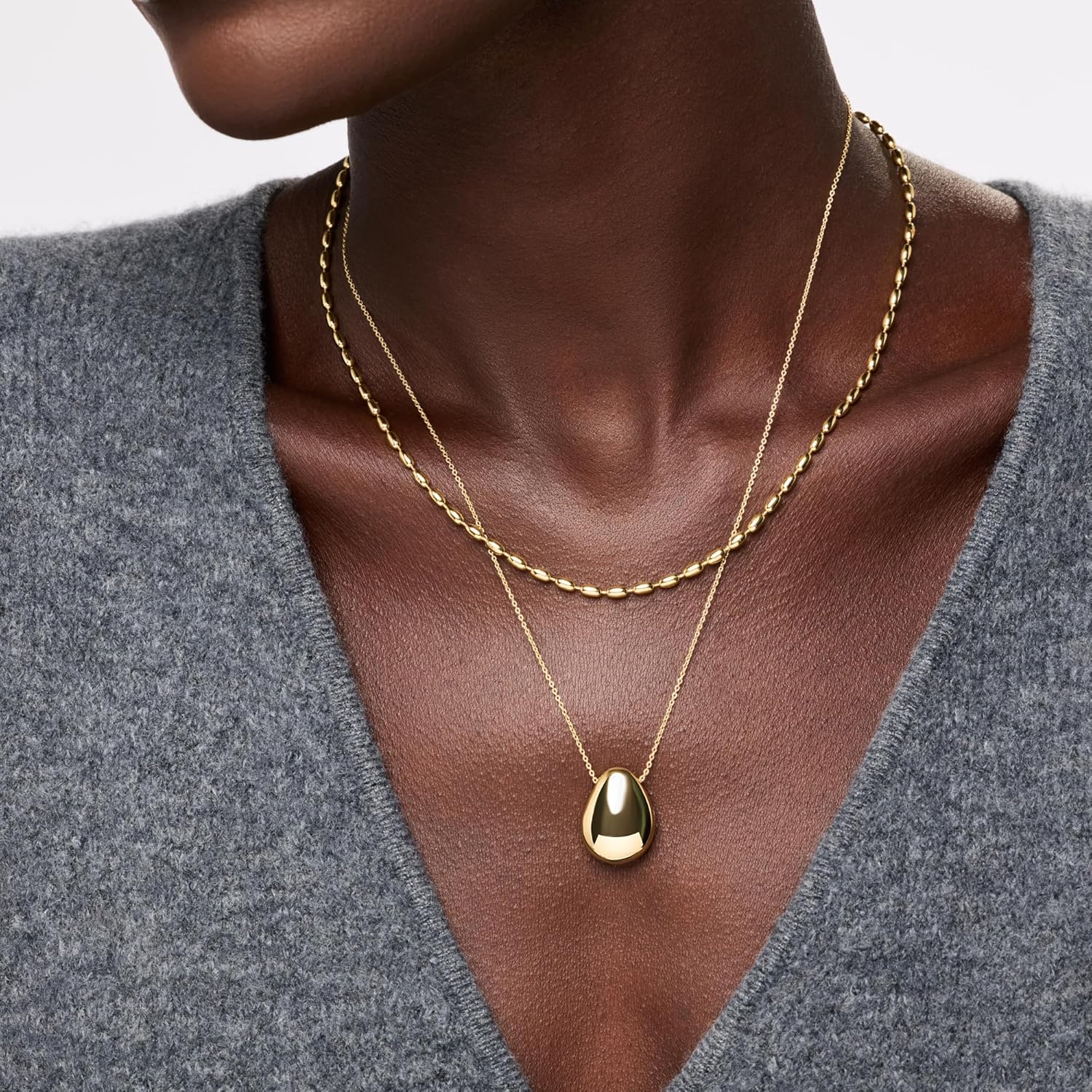 Ana Luisa Pebble Pendant Necklace for Women - 14K Gold Plated and Silver Rhodium Plated Trendy Teardrop Necklace with Lobster Clasp - Hypoallergenic, Water-Resistant, Tarnish-Free Jewelry