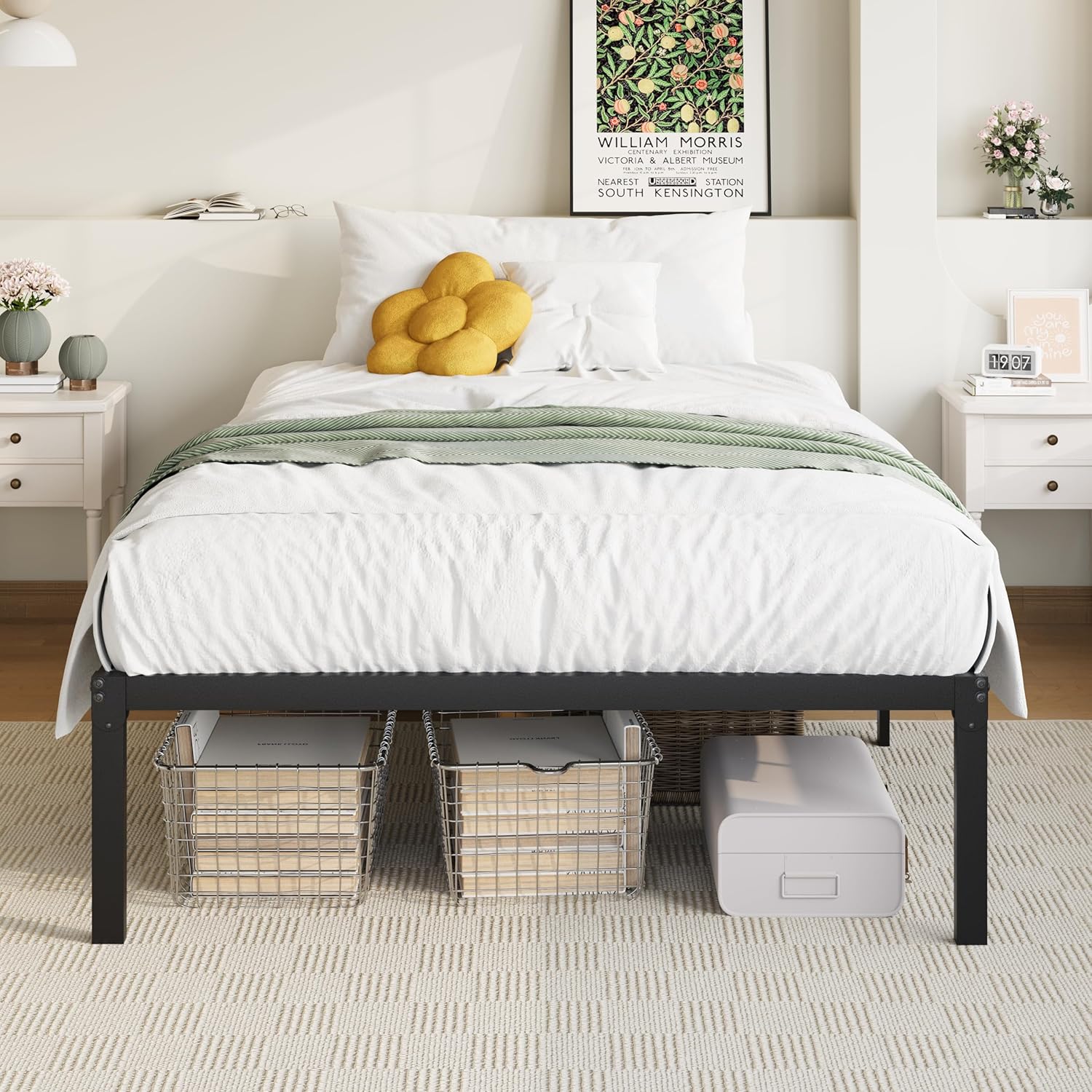 Allewie Twin Bed Frame, 14 inch Metal Platform Beds with Storage Space, No Box Spring Needed and Easy Assembly, Black