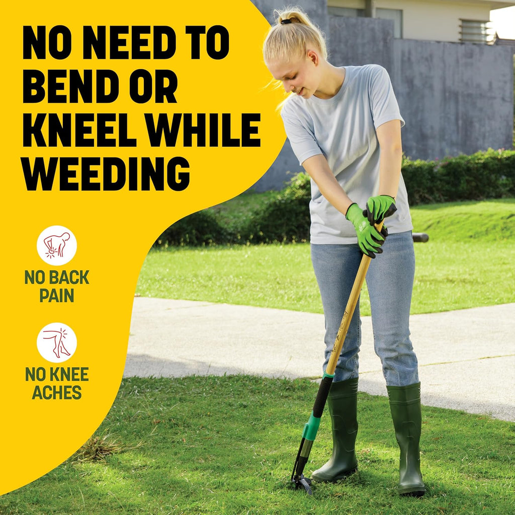 Papa'S Tools Weed Puller Tool, 44" Stand Up Weeder Garden Tools & 4 Claw Steel Head, Dual Weed Eject Tech. Made With Real Bamboo & Long Wooden Handle, Yard Weeding Remover For Gardening Men & Women