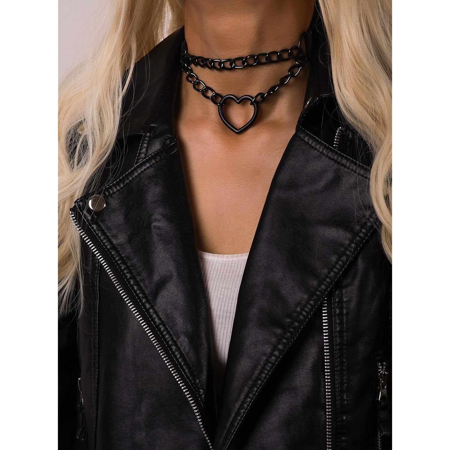Sacina Goth Heart Chain Choker Necklace, PU Leather Choker, Gothic Punk Grunge Emo Necklace, Halloween Christmas Jewelry Gift for Women, Men