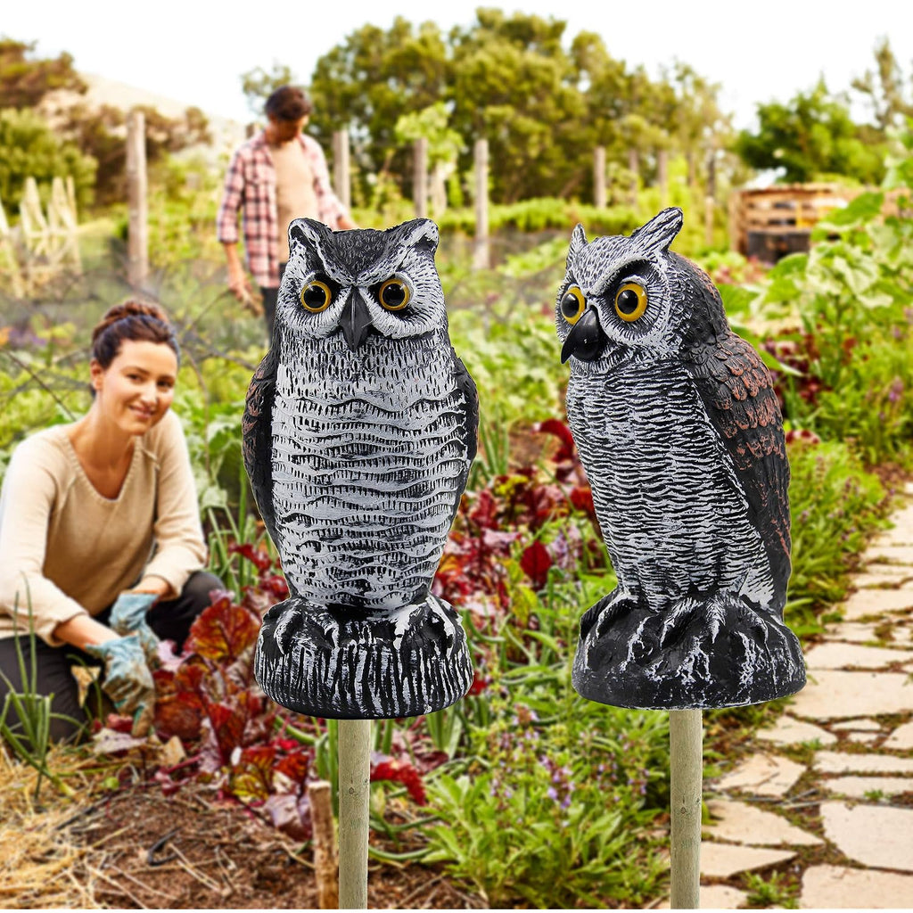 2 Pack Fake Horned Owl Bird Scarecrow Decoy 10.5 Inch Height, Plastic Deterrents, Halloween Decoration, Nature Enemy Pest Repellent For Outdoor Garden Yard