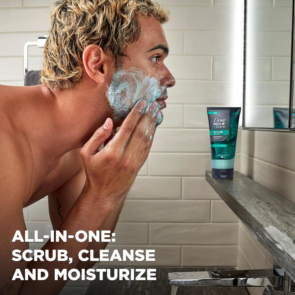 Dove Men + Care Body And Face Scrub Eucalyptus Deeply Exfoliates For Hydrated & Nourished Skin 100% Gentle Cleanser, No Sulfate Cleansers Or Parabens 9 Oz