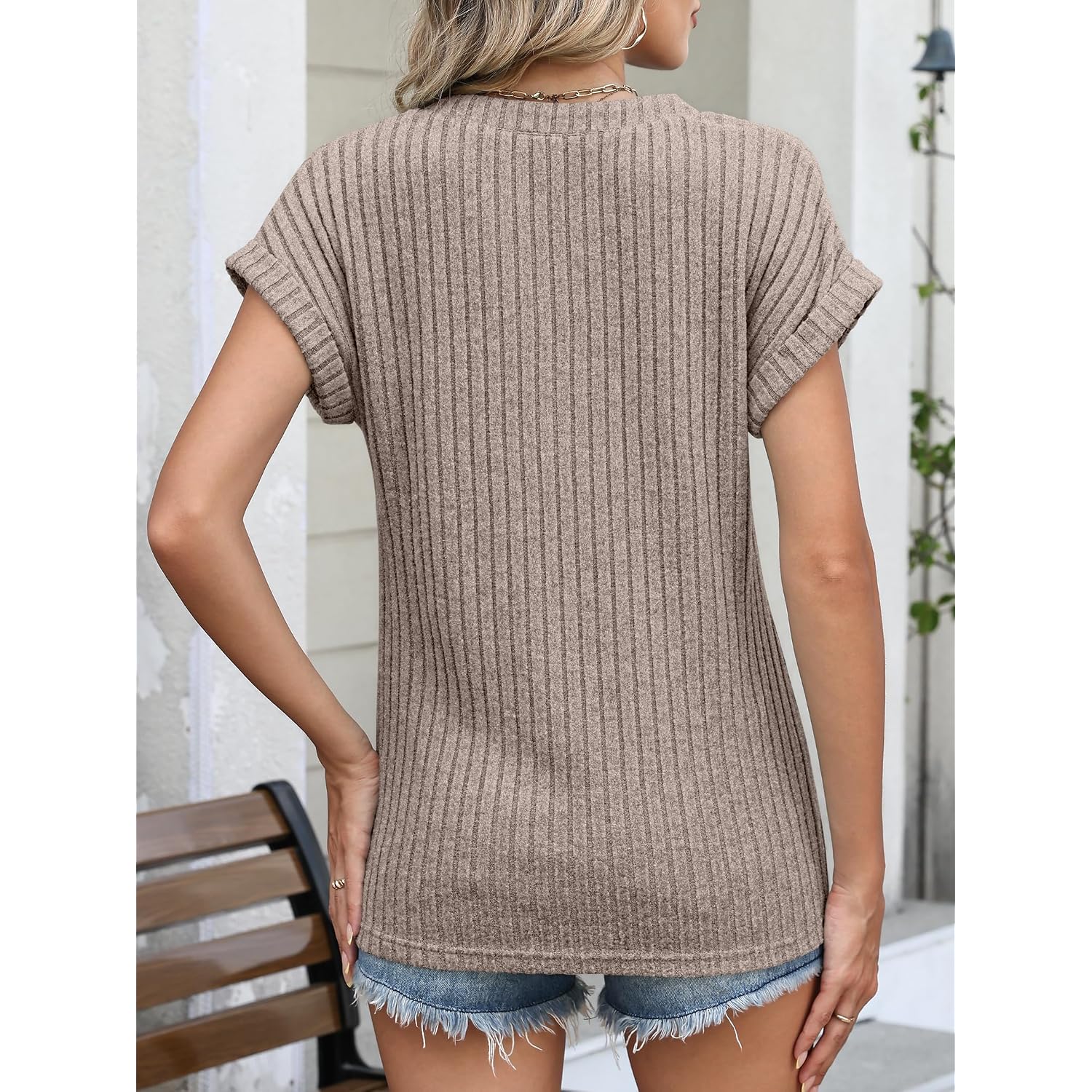 Anrabess Womens Short Sleeve Henley Shirts V Neck Summer Sweaters 2026 Spring Business Tunic Tops Dressy Casual Work Blouses