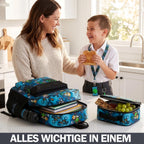 Get Trend Minecraft Kids Backpack Set For Boys With Insulated Lunch Bag, Water Bottle, Lanyard, & Charm, 5 Pc Book Bag With Padded Straps For School, Travel, Creeper Gamer Gifts (Multi Minecraft)