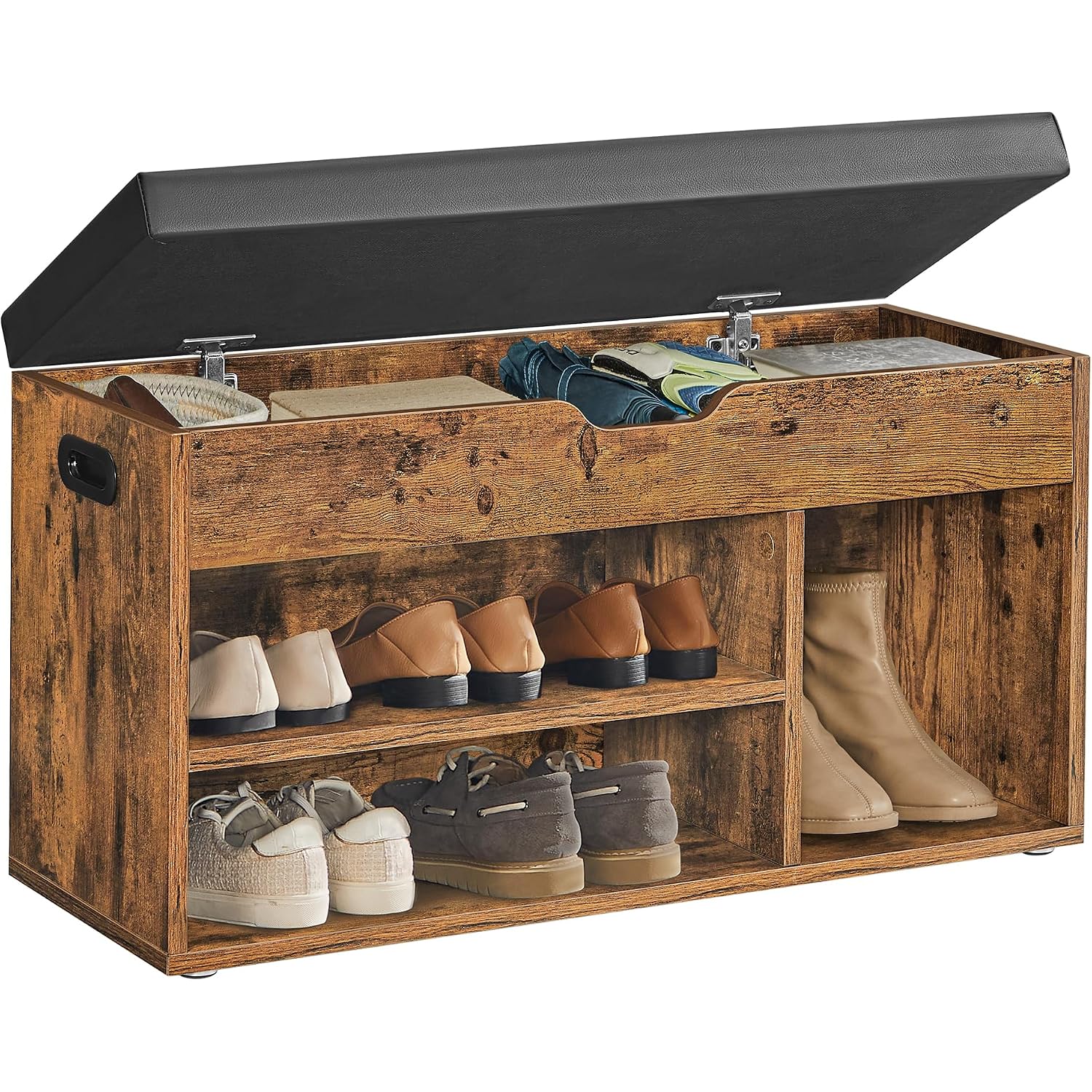 Vasagle Custos Collection - Storage Bench With Cushion, Shoe Bench, Padded Seat, Hidden Storage, Entryway, Hold Up To 300 Lb, 11.8 X 31.5 X 17.3 Inches, Rustic Brown And Ink Black Ulhs30Bx