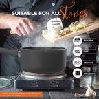Utopia Kitchen 2 Quart Detachable Handle Nonstick Saucepan With Glass Lid, Multipurpose Use For Home, Kitchen Or Restaurant, Grey & Black
