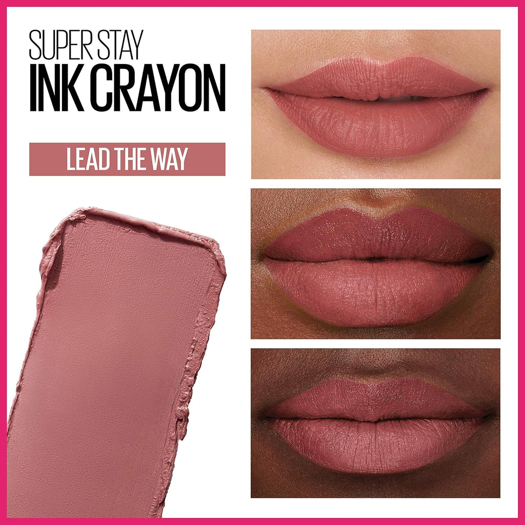 Maybelline Super Stay Ink Crayon Lipstick Makeup, Precision Tip Matte Lip Crayon With Built-In Sharpener, Longwear Up To 8Hrs, Lead The Way, Pink Beige, 1 Count