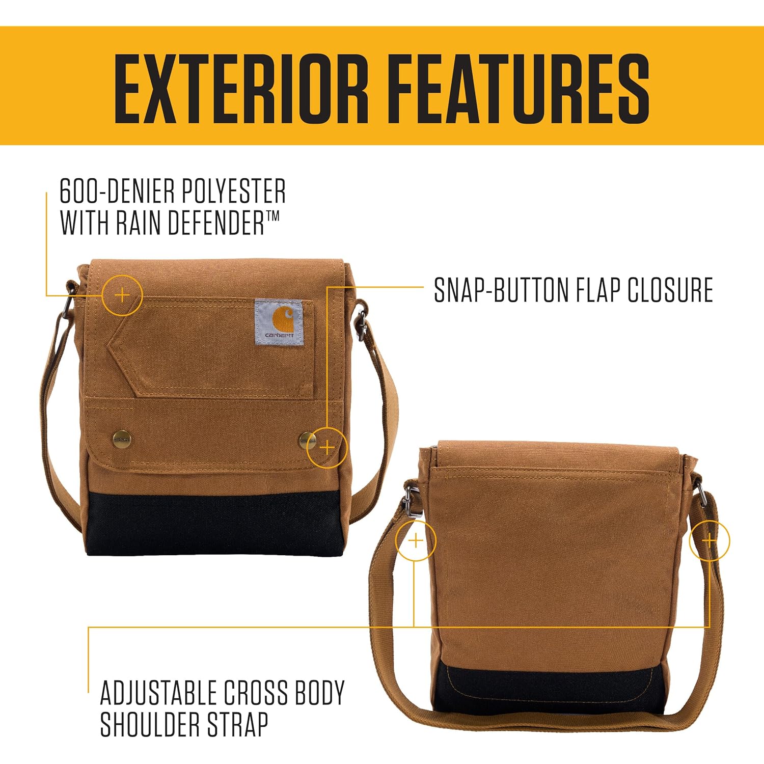 Carhartt Crossbody Snap Bag, Durable, Adjustable Crossbody Bag with Flap Over Snap Closure