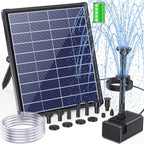 6.5W Solar Fountain Pump For Bird Bath Built-In 3000Mah Battery Backup, Diy Solar Water Fountain With Double-Layer Nozzles & Dry-Run Protection 5Ft Tubing For Ponds, Bird Bath, Water Features
