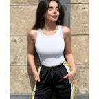 Oqq Women'S 2 Piece Tank Tops Crew Neck Sleeveless Basic Stretch Casusal Yoga Crop Camis