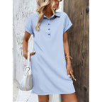 Zeagoo Womens Cotton Shirt Dress Summer Casual Short Sleeve Button Down Beach Cover Up Shirts With Pockets