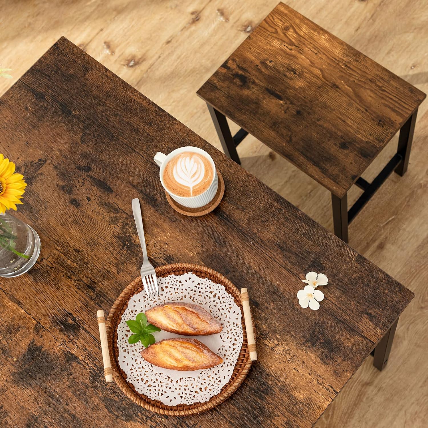 Hoobro 3-Piece Industrial Dining Table Set, Kitchen Table, Space Saving Dinette For Kitchen, Dining Room, Small Space, Breakfast Nook, Living Room, Party, Rustic Brown And Black Bf75Cz01G1