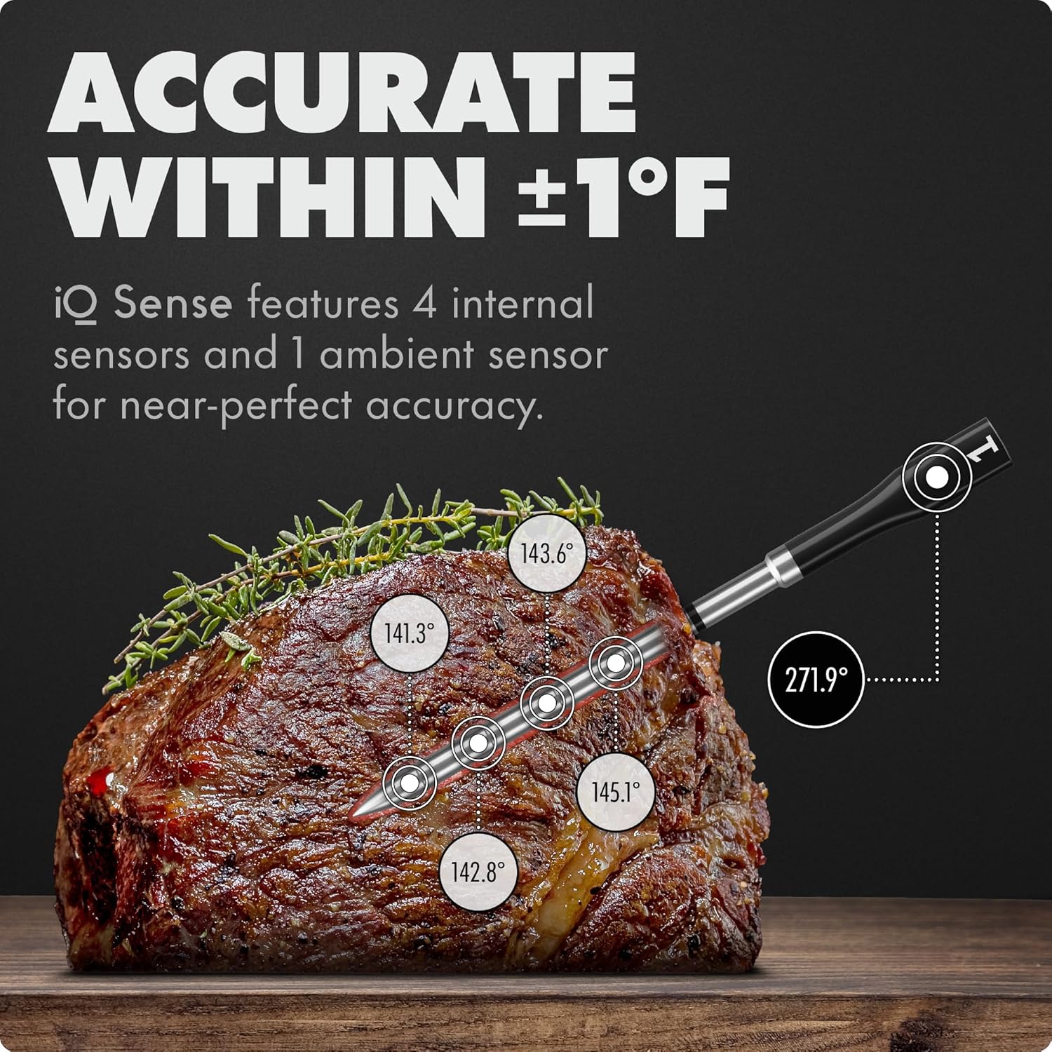 Chef Iq Sense | Smart Wireless Meat Thermometer | Ultra-Thin Probe | Wifi Unlimited Range | 1000°F Heat Safe | 5 Sensors | Bbq, Grill, Oven, Smoker, Air Fryer | Gen3