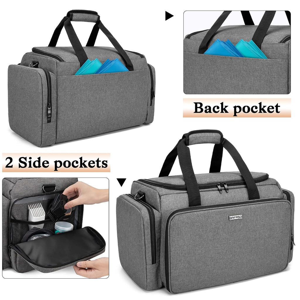 Large Capacity Hairdresser Bag With Adjustable Dividers, Travel Barber Case Holds Various Hair Cutting Tools (No Accessories), Gray