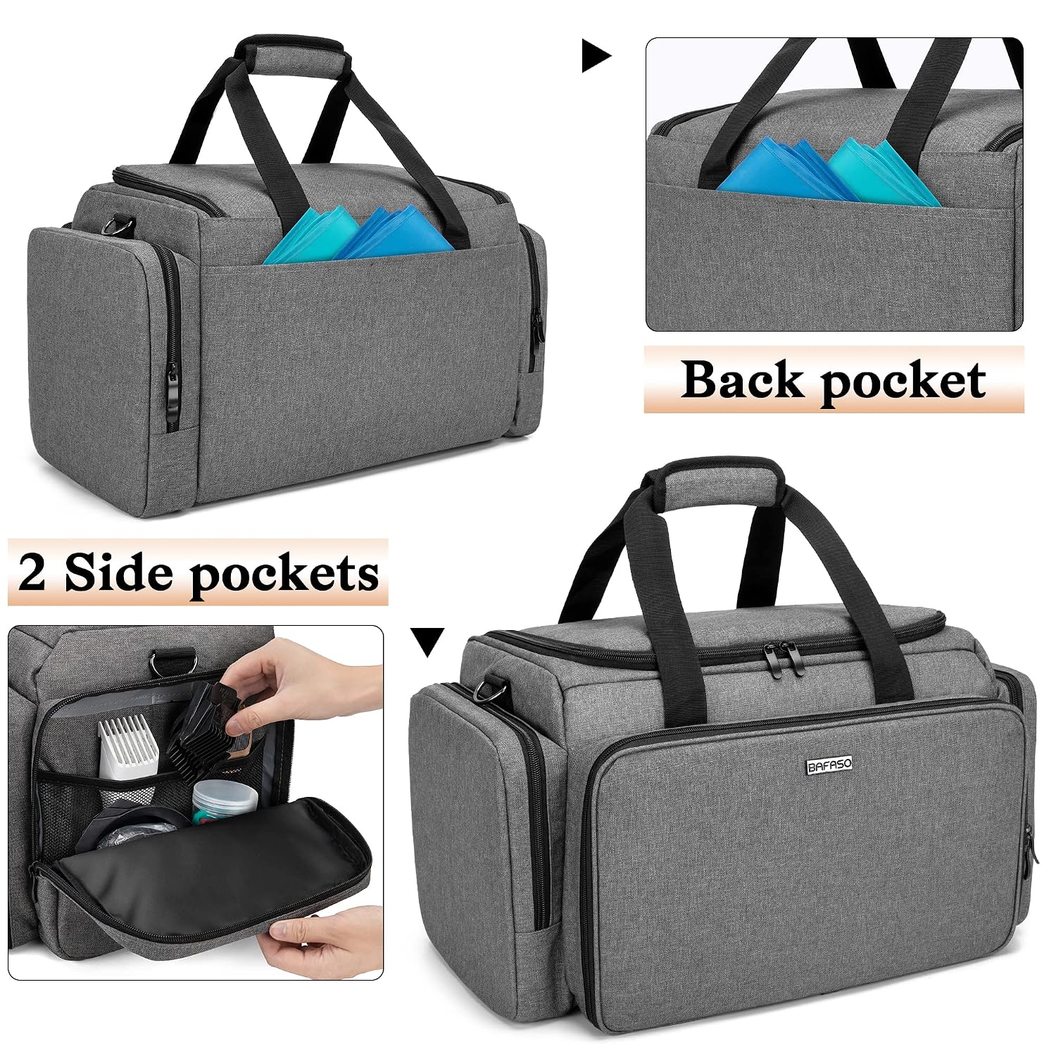 Large Capacity Hairdresser Bag With Adjustable Dividers, Travel Barber Case Holds Various Hair Cutting Tools (No Accessories), Gray