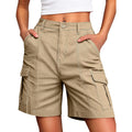 Bermuda Cargo Denim Shorts for Women Knee Length 6 Pockets Elastic Waist Long Jorts for Summer Casual