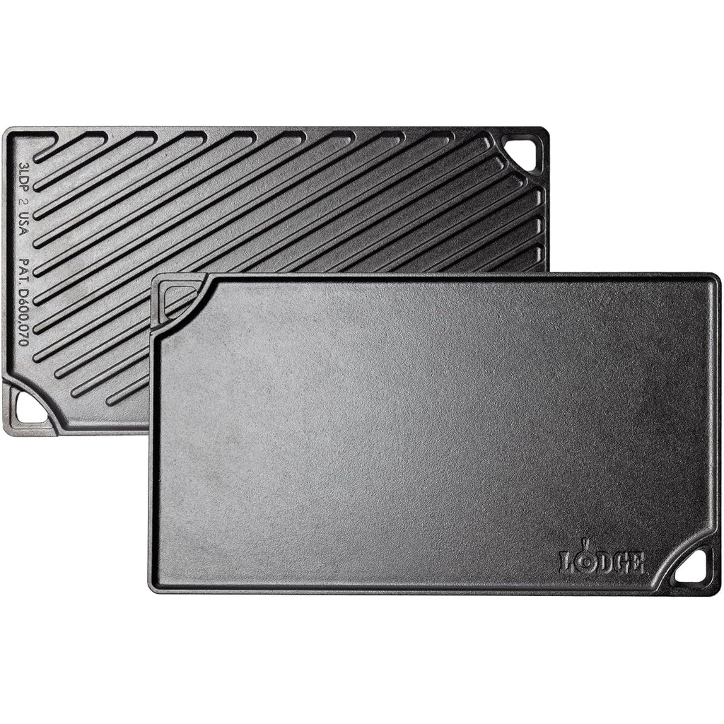 Lodge Reversible Cast Iron Grill/Griddle Pan 16.75 x 9.5 - Pre-Seasoned Dual-Sided Double Burner for BBQ, Eggs, Pancakes, Burgers - PFAS Free Cookware - Flat Top Plate for Oven, Grill, & Campfire