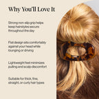 Kitsch Small Flat Claw Clips For Women - Stylish Flat Hair Clips, Strong Hold For Thick & Fine Hair | Non-Slip For Secure, Comfortable All-Day Wear -Tortoise Design