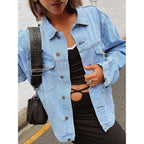 Women'S Oversized Vintage Denim Jacket Long Sleeve Boyfriend Coat