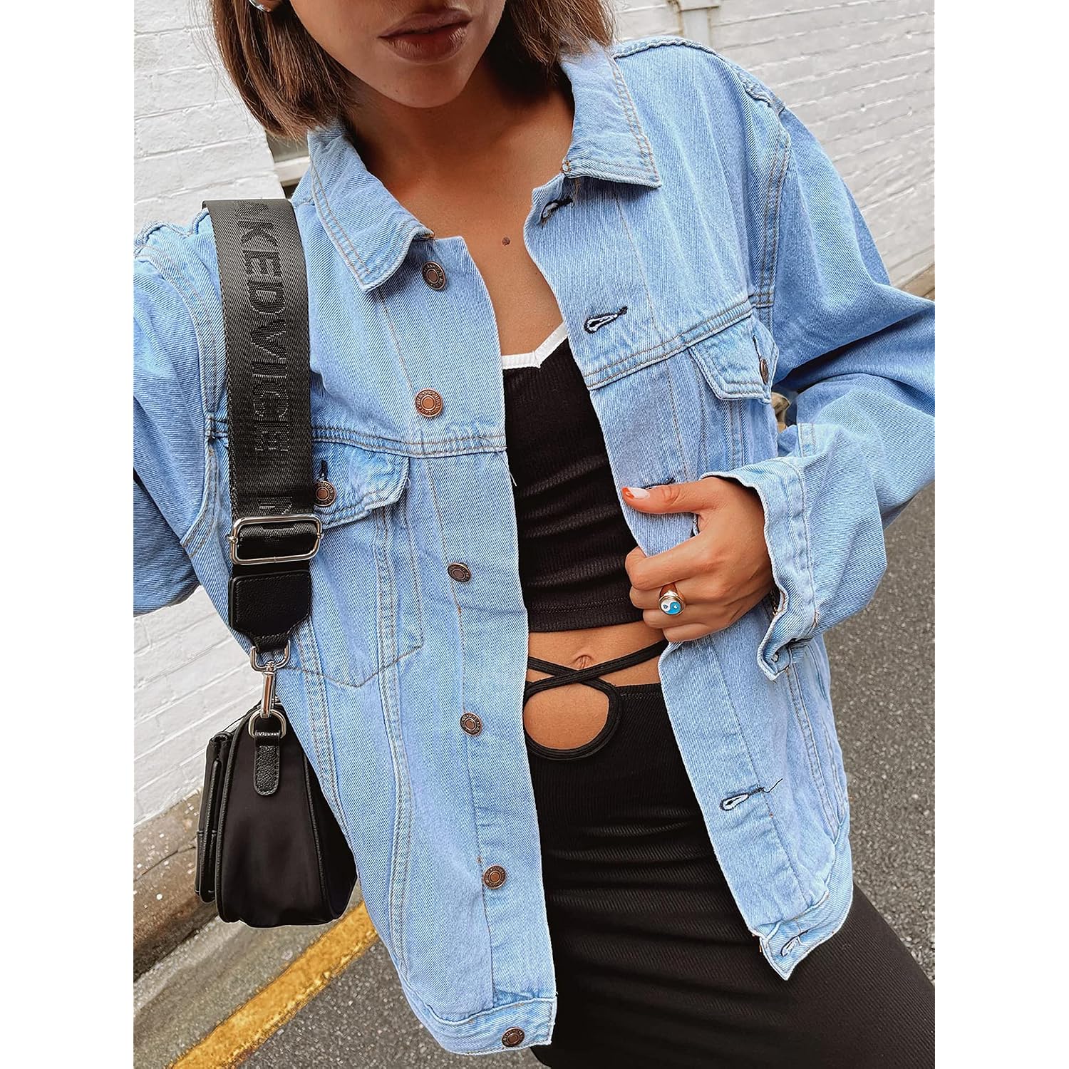Women'S Oversized Vintage Denim Jacket Long Sleeve Boyfriend Coat