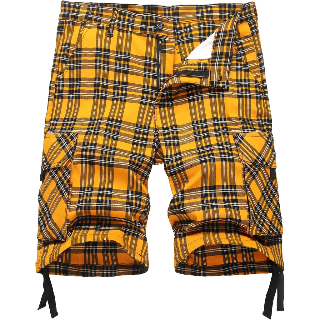 Novocct Cargo Short For Men 10" Inseam Relaxed Fit Plaid Outdoor Hiking Work Stretch Cotton Casual Shorts With Multi-Pocket
