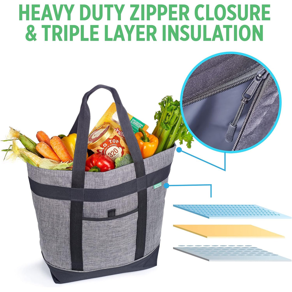 Jumbo Insulated Cooler Bag (Charcoal) With Hd Thermal Insulation - Premium, Collapsible Soft Cooler Makes A Perfect Insulated Grocery Bag, Food Delivery Bag, Travel Bag, Beach Or Picnic Bags
