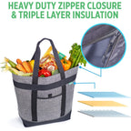 Jumbo Insulated Cooler Bag (Charcoal) With Hd Thermal Insulation - Premium, Collapsible Soft Cooler Makes A Perfect Insulated Grocery Bag, Food Delivery Bag, Travel Bag, Beach Or Picnic Bags