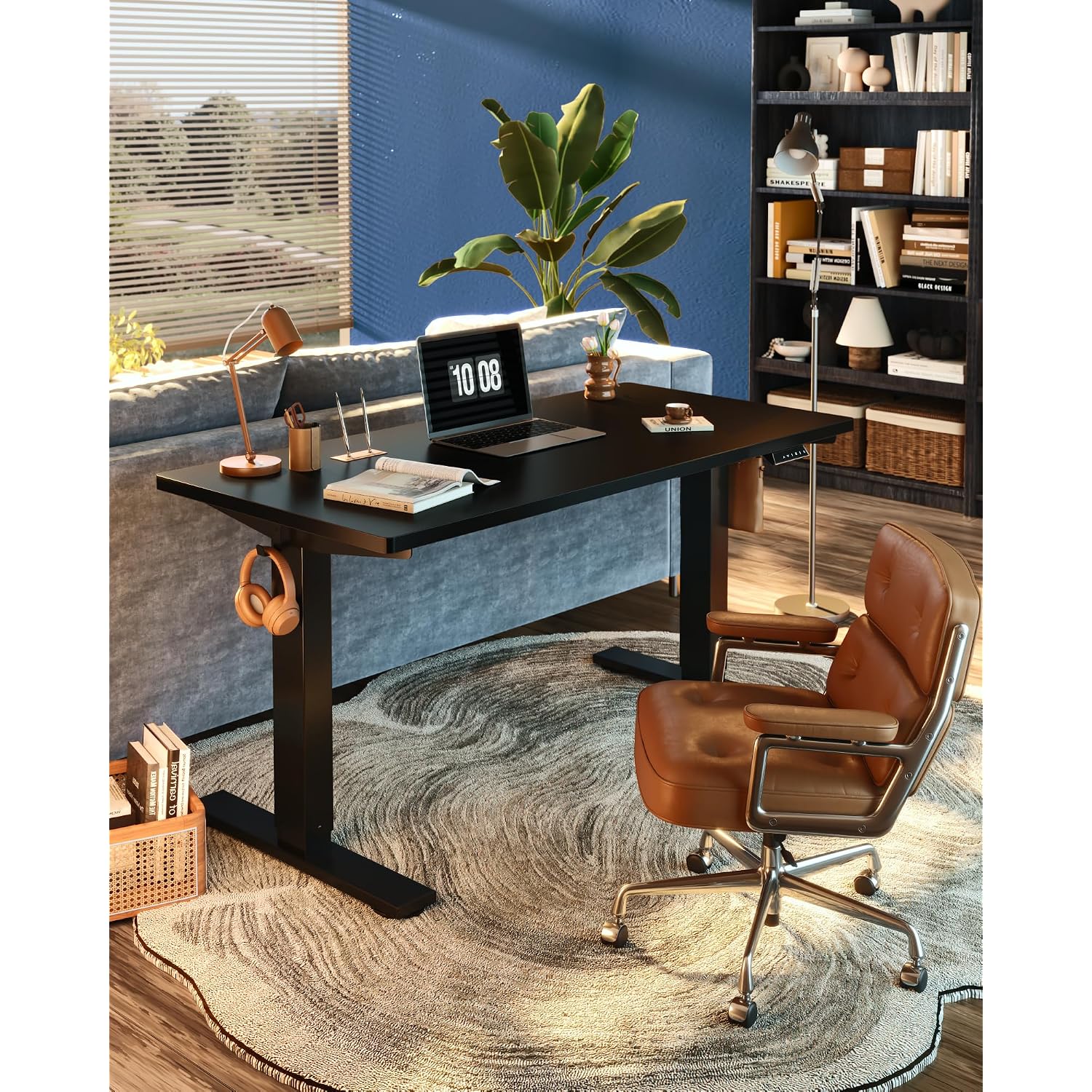 Flexispot En1 One-Piece Standing Desk, Electric Adjustable With 4 Memory Presets, 176 Lbs Capacity, Stable & Quiet, Seamless Desktop For Home Office & Dual Monitors, 48"X24" Black