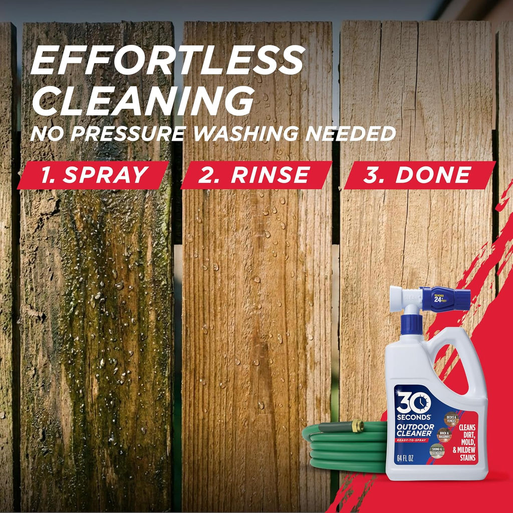 30 Seconds Outdoor Cleaner 2 Pack With Hose End Sprayer - Cleans Stains From Algae, Mold And Mildew On Vinyl Siding, Deck, Patio, Brick And More