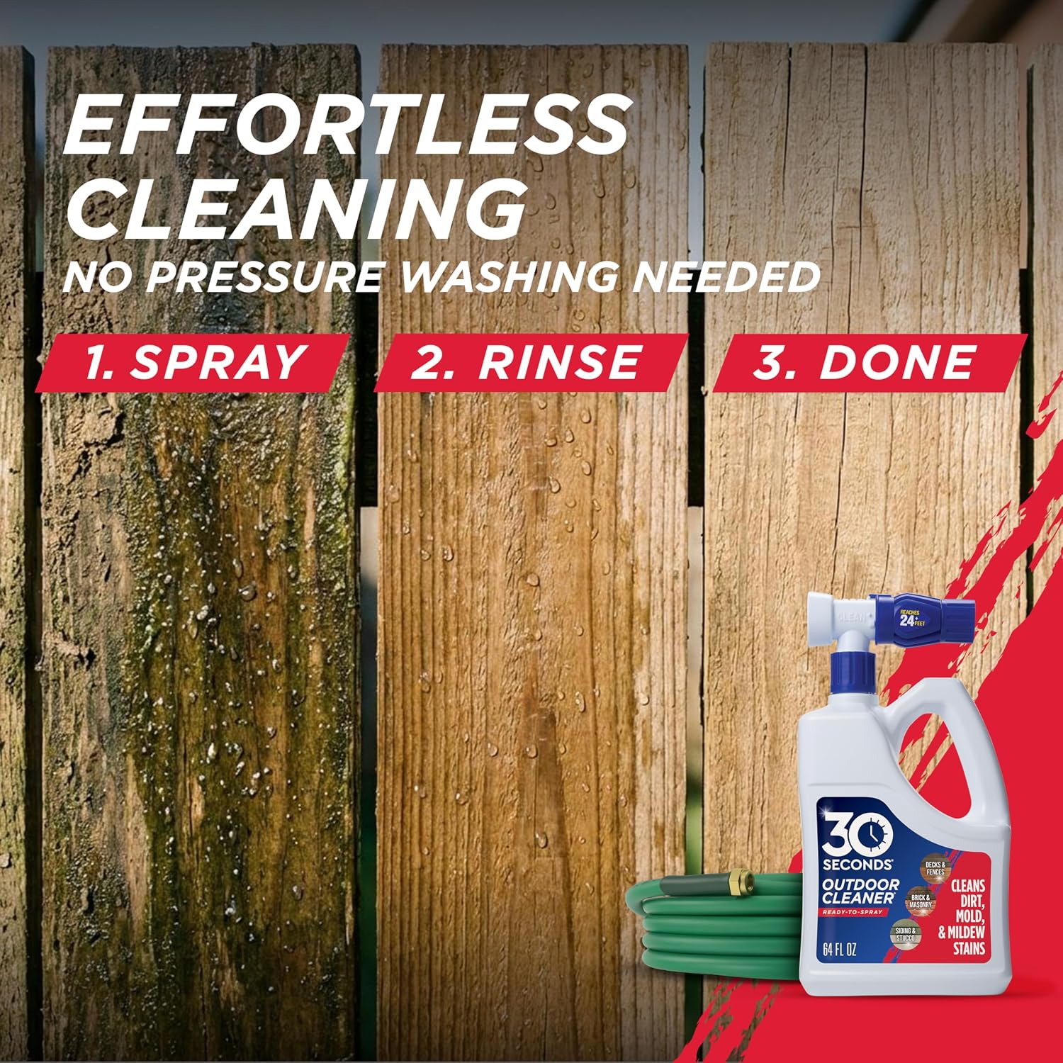30 Seconds Outdoor Cleaner 2 Pack With Hose End Sprayer - Cleans Stains From Algae, Mold And Mildew On Vinyl Siding, Deck, Patio, Brick And More