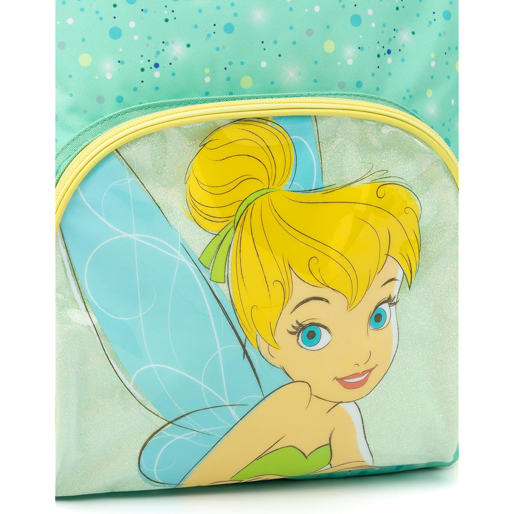 Disney Tinker Bell Girls Green Glitter Backpack Rucksack Adjustable Straps Compartments School Daypack Kids Travel Bag