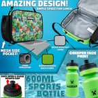 Minecraft Boys Backpack 5 Pc Gift Set, Creeper School Bookbag, Lunch Bag, Water Bottle, Keychain And Lanyard (Green Aop)