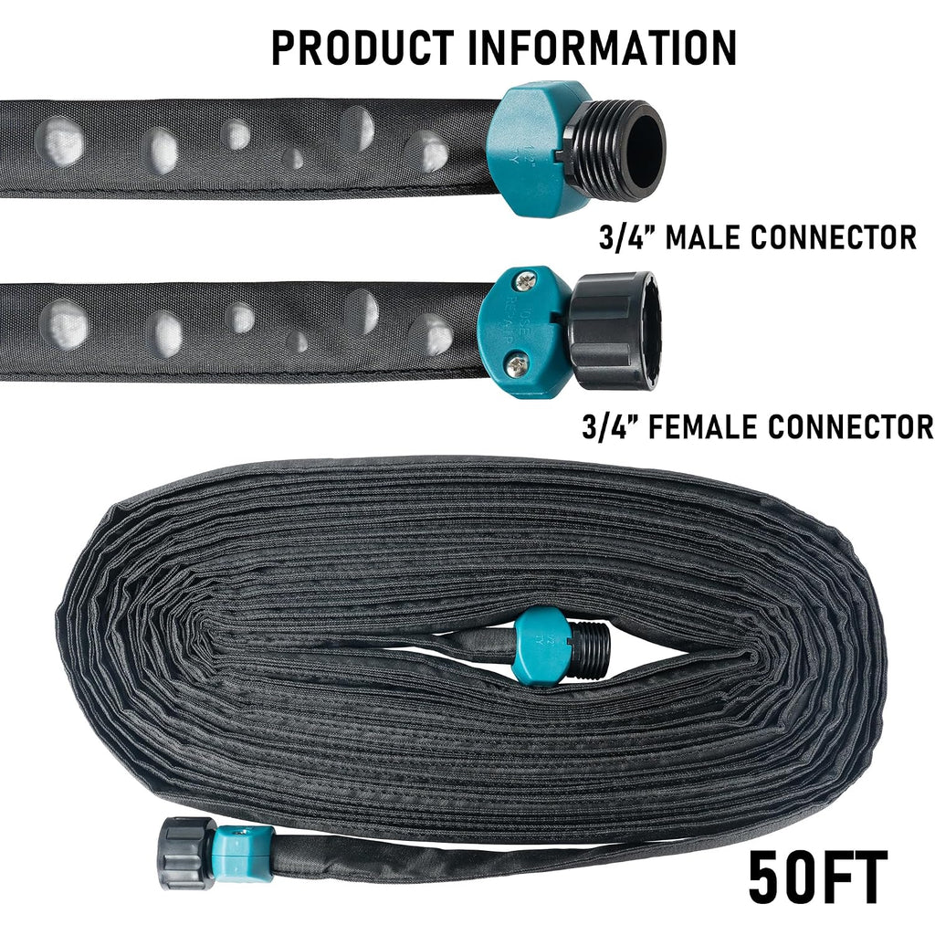 Hourleey Flat Soaker Hose 100 Ft For Garden, 100' (50Ft X 2) Linkable Consistent Drip Irrigation Hose, Leak-Free Dual-Layer Design Saving 80% Water Garden System Water Hose With Holes
