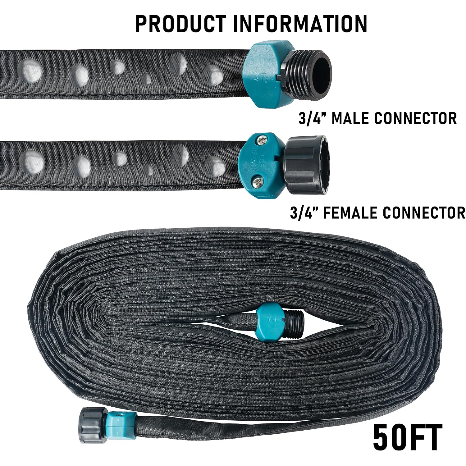 Hourleey Flat Soaker Hose 100 Ft For Garden, 100' (50Ft X 2) Linkable Consistent Drip Irrigation Hose, Leak-Free Dual-Layer Design Saving 80% Water Garden System Water Hose With Holes
